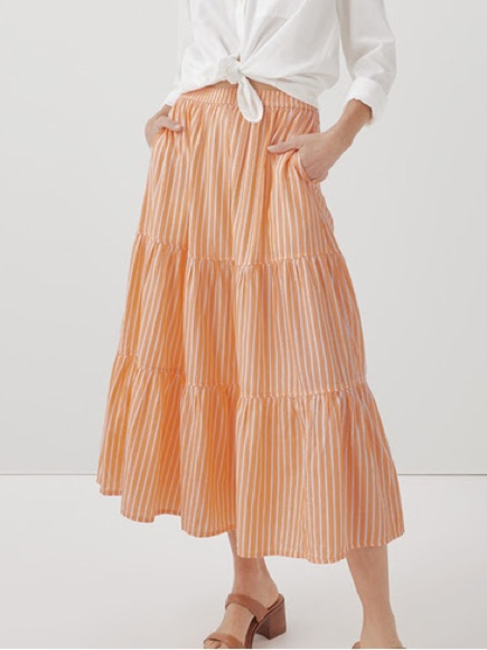 Pact Citrus Stripe Sunset Light Gauze Tiered Skirt M